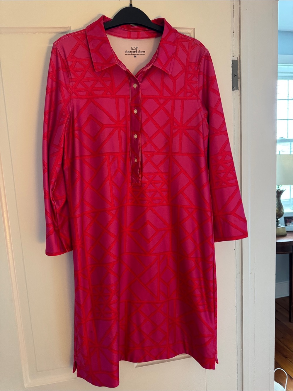 Vineyard Vines Hot Pink & Magenta Geometric Polo Midi Dress